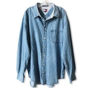 Vintage 90s Y2K Tommy Jeans Denim Jean Shirt XXL